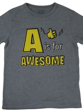 The Children's Place Gray Tee with Yellow 'A is for AWESOME' Graphic